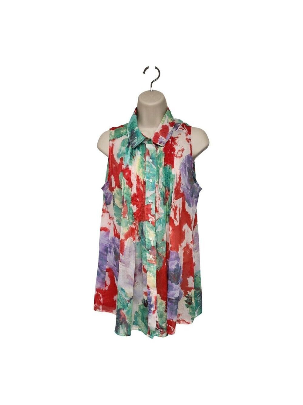 Fever Women's Sleeveless Multicolor Blouse Top Button Down Shirt Size M